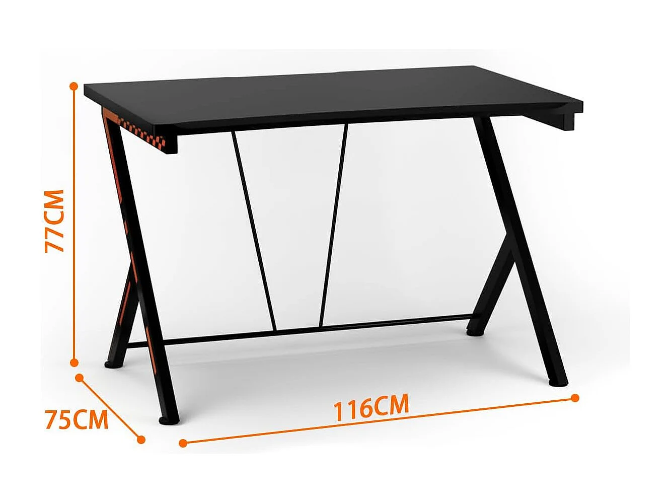 Bureau Gaming 116 x 75 cm, Bureau Gamer avec Cadre en Métal en Forme de R, Bureau de Jeu d'Ordinateur Informatique Ergonomique, pour Travailler et Étudier, Noir