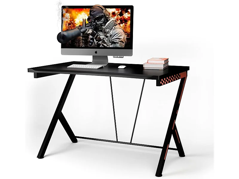 Bureau Gaming 116 x 75 cm, Bureau Gamer avec Cadre en Métal en Forme de R, Bureau de Jeu d'Ordinateur Informatique Ergonomique, pour Travailler et Étudier, Noir