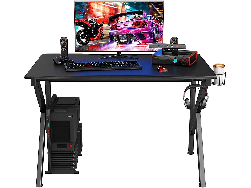 Bureau Gamer Table Informatique 115 x 75 x 76 CM avec Porte-Gobelet Stable K Cadre en Acier Robuste Noir