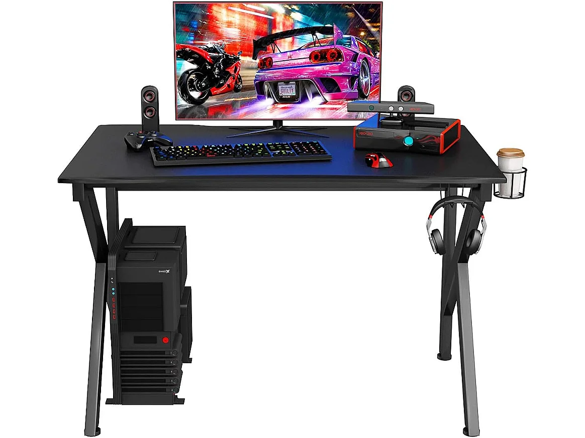 Bureau Gamer Table Informatique 115 x 75 x 76 CM avec Porte-Gobelet Stable K Cadre en Acier Robuste Noir