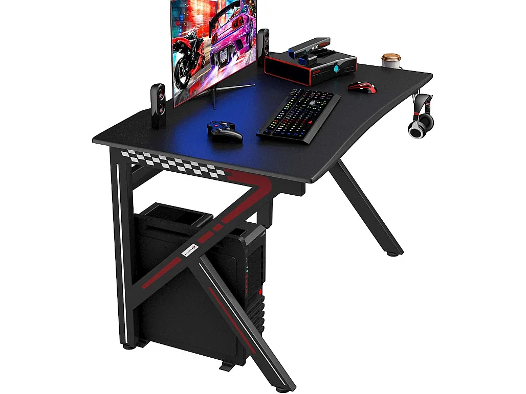 Bureau Gamer Table Informatique 115 x 75 x 76 CM avec Porte-Gobelet Stable K Cadre en Acier Robuste Noir