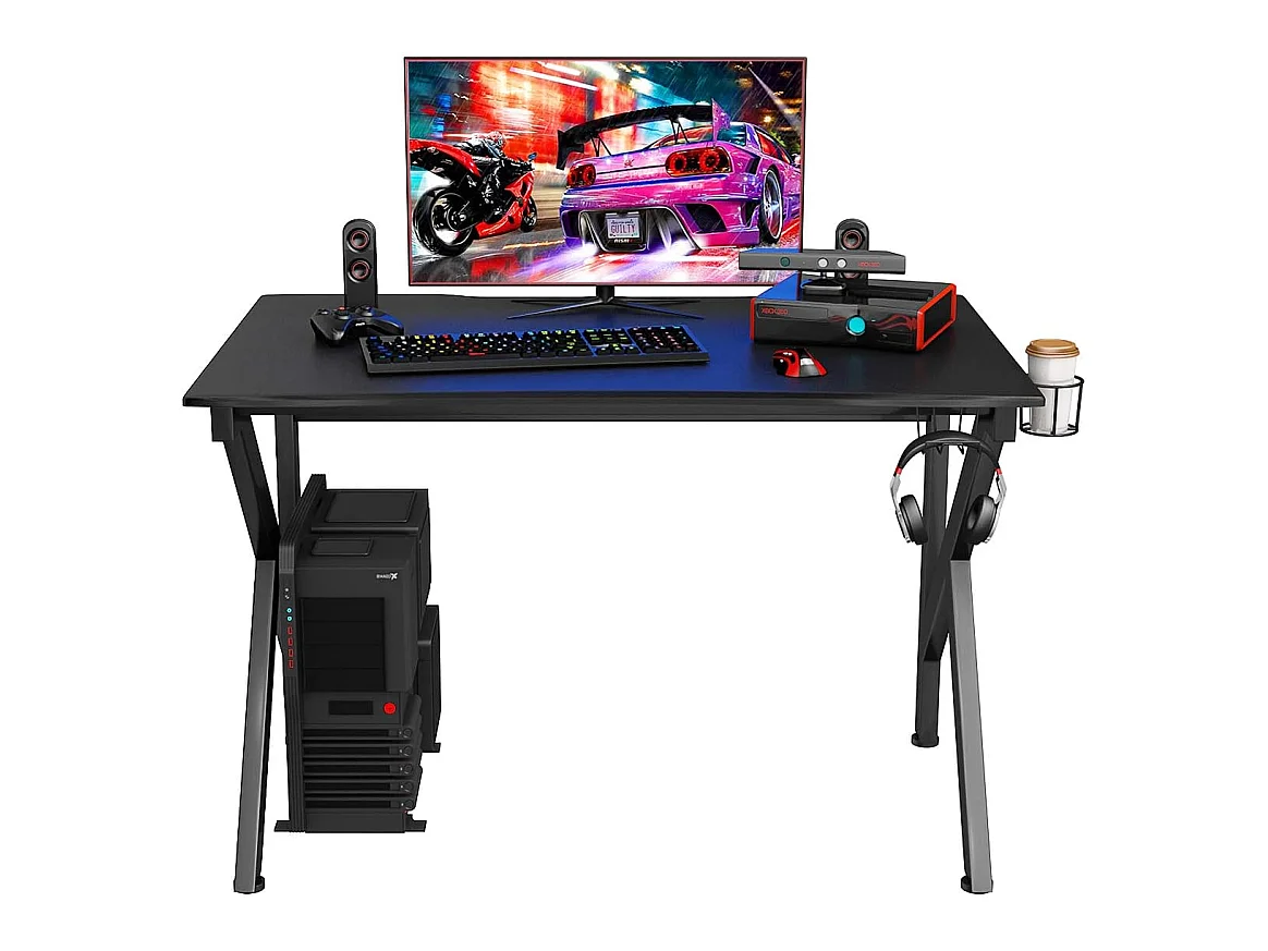 Bureau Gamer Table Informatique 115 x 75 x 76 CM avec Porte-Gobelet Stable K Cadre en Acier Robuste Noir