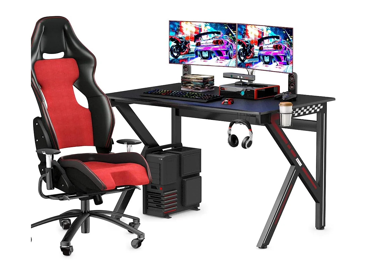 Bureau Gamer Table Informatique 115 x 75 x 76 CM avec Porte-Gobelet Stable K Cadre en Acier Robuste Noir