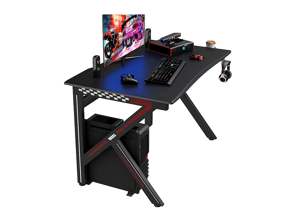 Bureau Gamer Table Informatique 115 x 75 x 76 CM avec Porte-Gobelet Stable K Cadre en Acier Robuste Noir