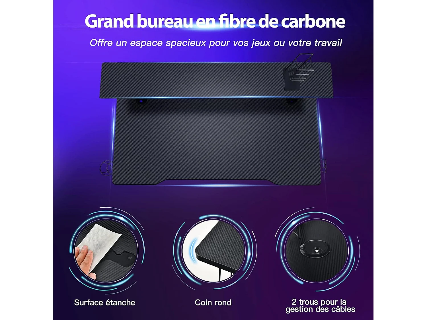 Bureau de Gamer 120 cm en Forme de Y, avec Étagère pour Écran, Porte-manettes, Porte-gobelet et Crochet pour Casque, Noir
