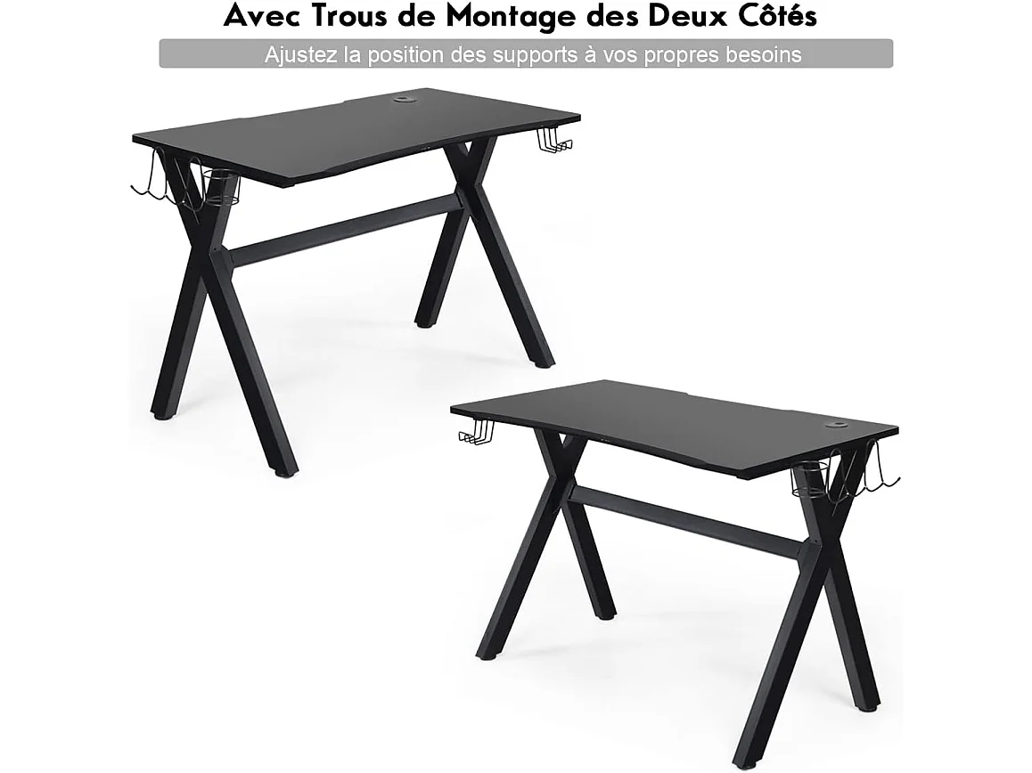 Bureau Gaming pour Gamer 120 x 60 x 76 CM Table Ergonomique avec Porte-Gobelet, Crochet pour Casque et Tapis de Souris