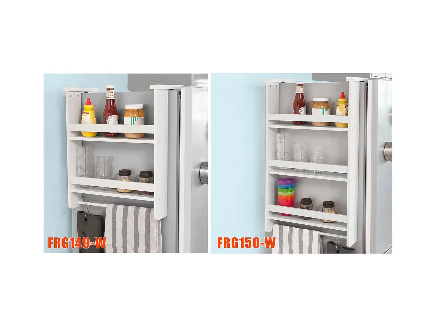 Étagère à suspendre pour réfrigérateur avec ventouses Étagère à épices en bois - 3 étagères et 5 crochets - Blanc FRG150-W SoBuy
