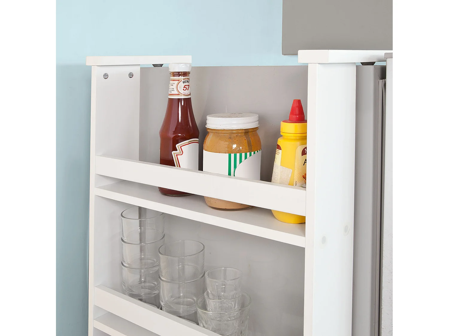 Étagère à suspendre pour réfrigérateur avec ventouses Étagère à épices en bois - 3 étagères et 5 crochets - Blanc FRG150-W SoBuy