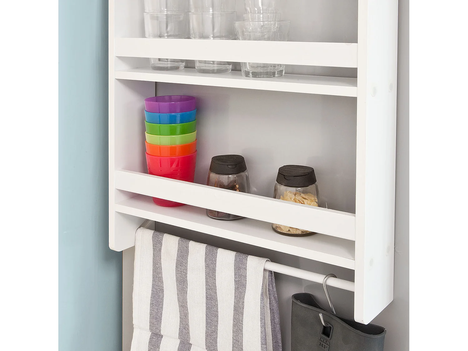 Étagère à suspendre pour réfrigérateur avec ventouses Étagère à épices en bois - 3 étagères et 5 crochets - Blanc FRG150-W SoBuy