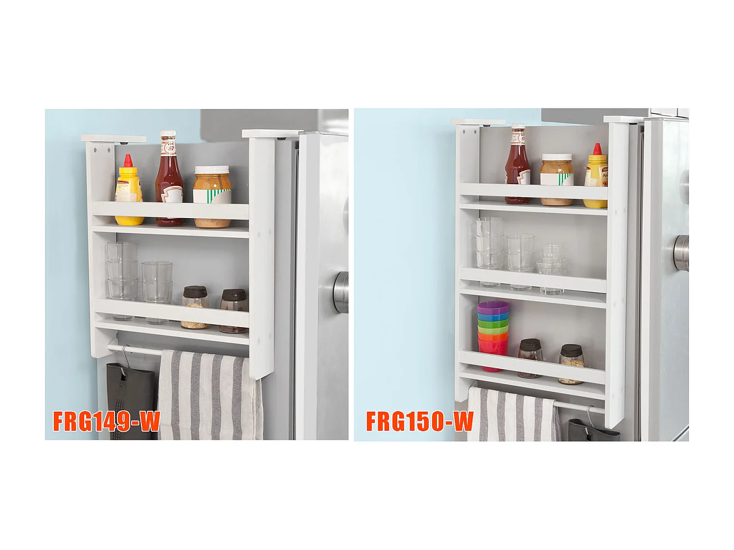 Étagère à suspendre pour réfrigérateur avec ventouses Étagère à épices en bois - 3 étagères et 5 crochets - Blanc FRG150-W SoBuy