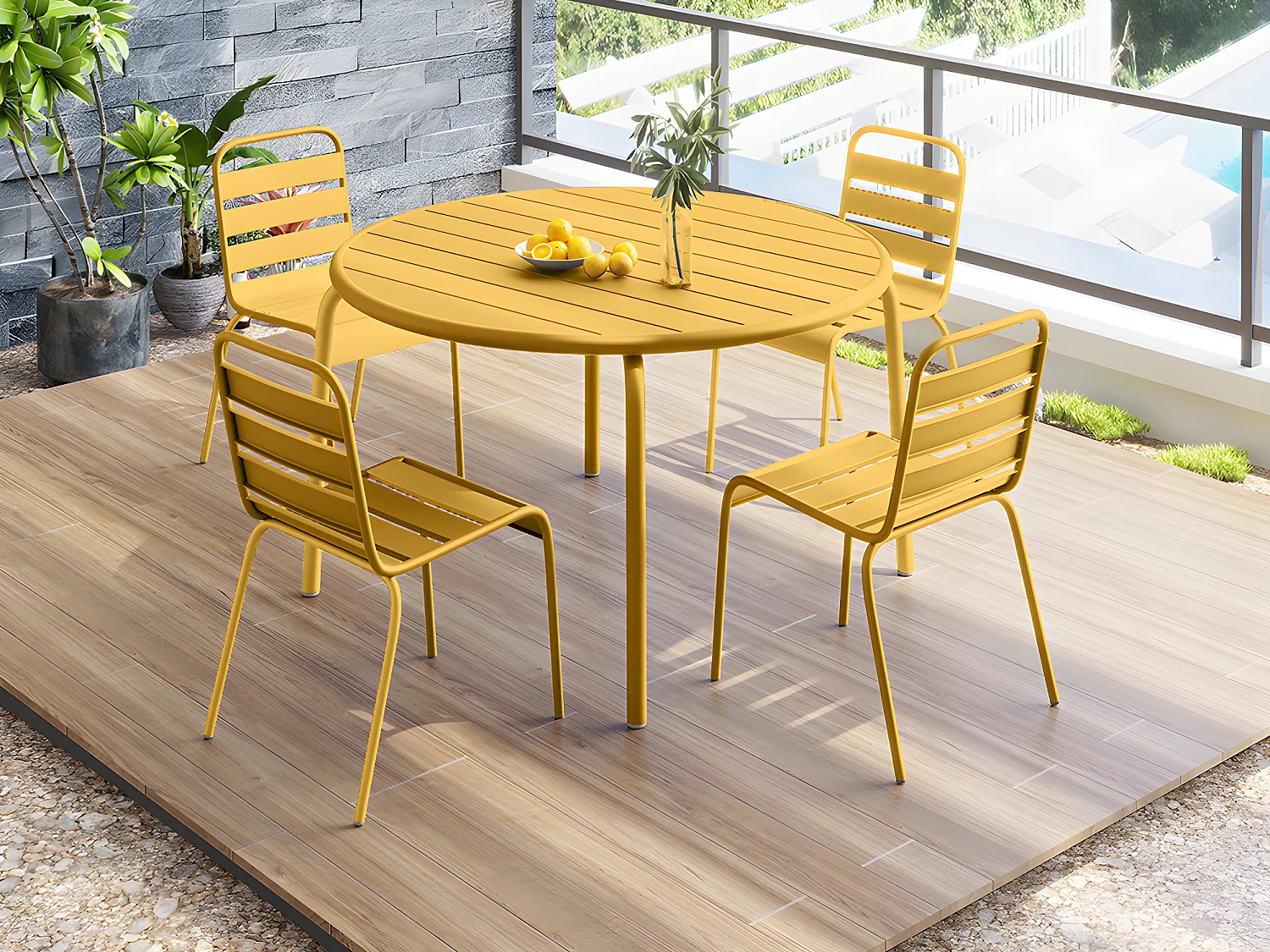 Ronde tuintafel D110 cm van metaal - Mosterdgeel - MIRMANDE van MYLIA