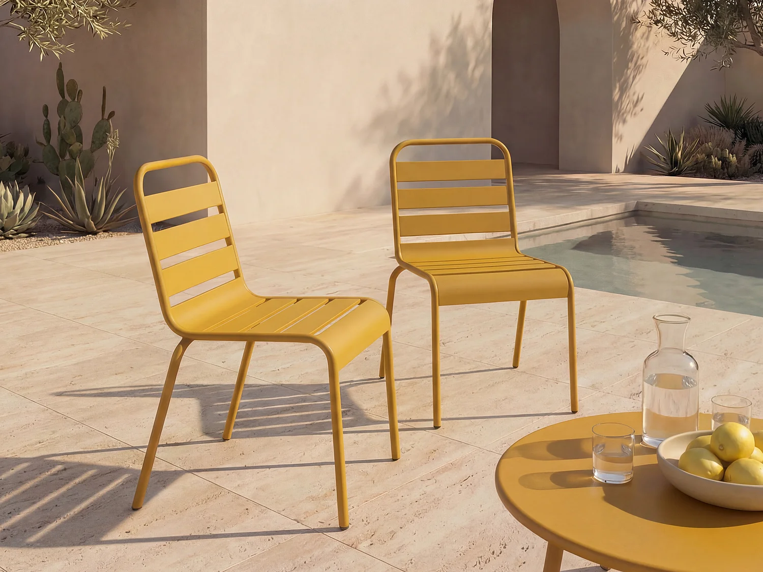 Gartenstuhl stapelbar 2er-Set - Metall - Senfgelb - MIRMANDE von MYLIA