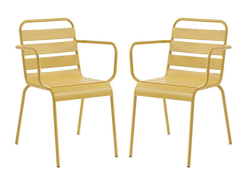 Set van 2 opstapelbare tuinfauteuils van metaal - Mosterdgeel - MIRMANDE  van MYLIA