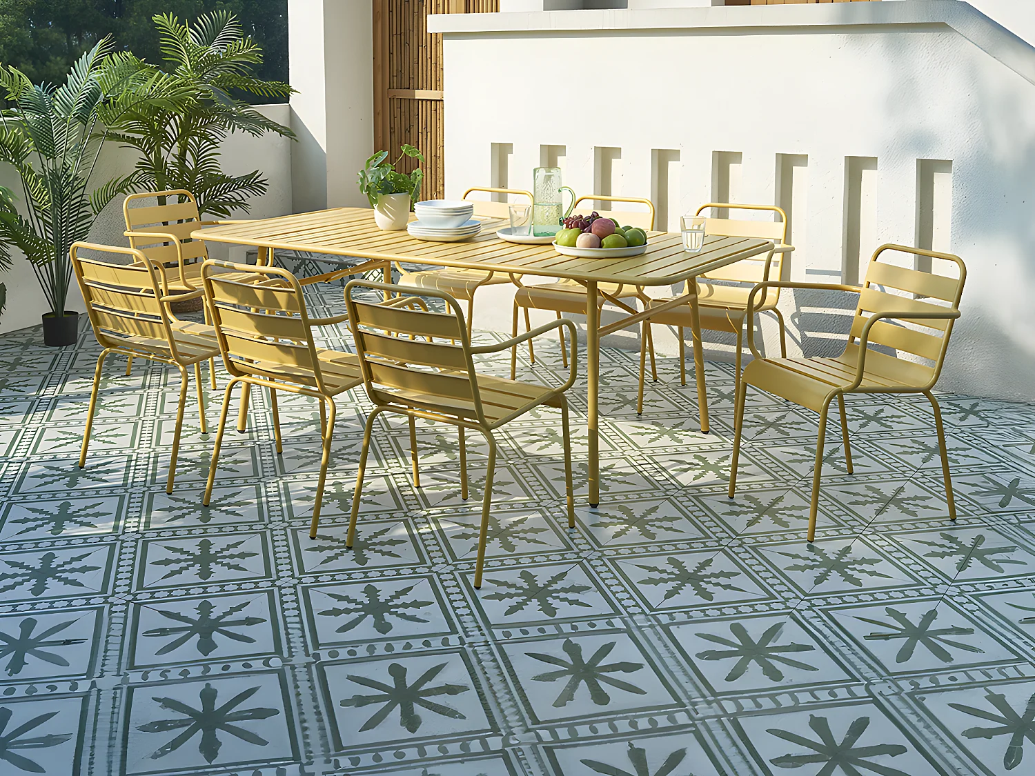 Set van 2 opstapelbare tuinfauteuils van metaal - Mosterdgeel - MIRMANDE  van MYLIA