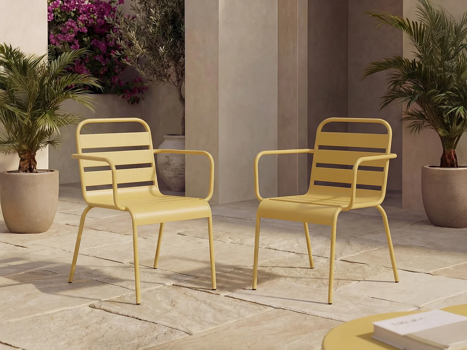 Lot de 2 fauteuils de jardin empilables en métal - Jaune moutarde - MIRMANDE de MYLIA