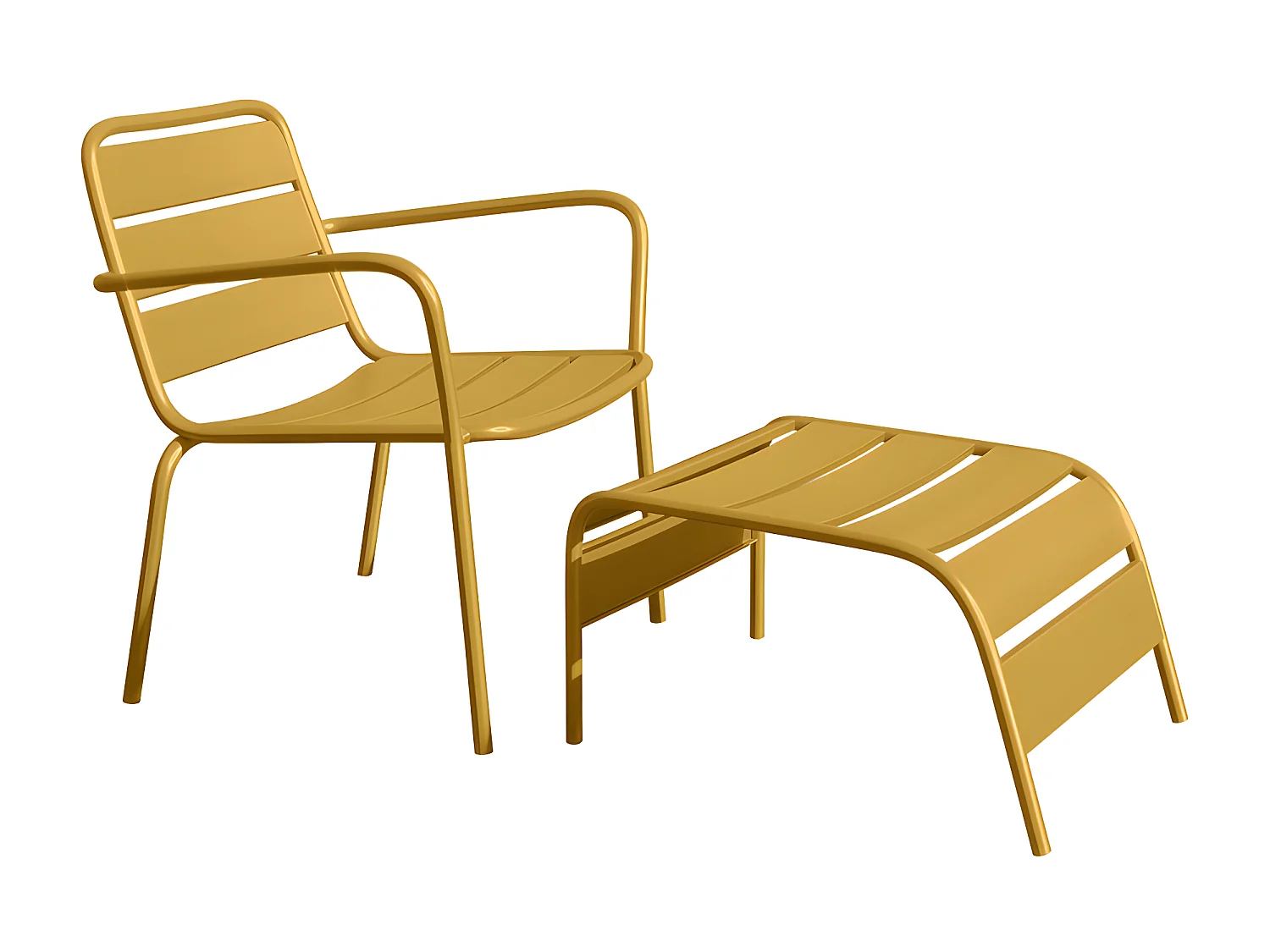 Silla baja de jardín apilable + reposapiés de metal - Amarillo mostaza - MIRMANDE de MYLIA