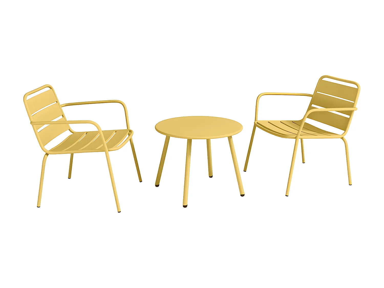 Garten-Sitzgruppe: 2 niedrige, stapelbare Sessel + Beistelltisch - Metall - Senfgelb - MIRMANDE von MYLIA