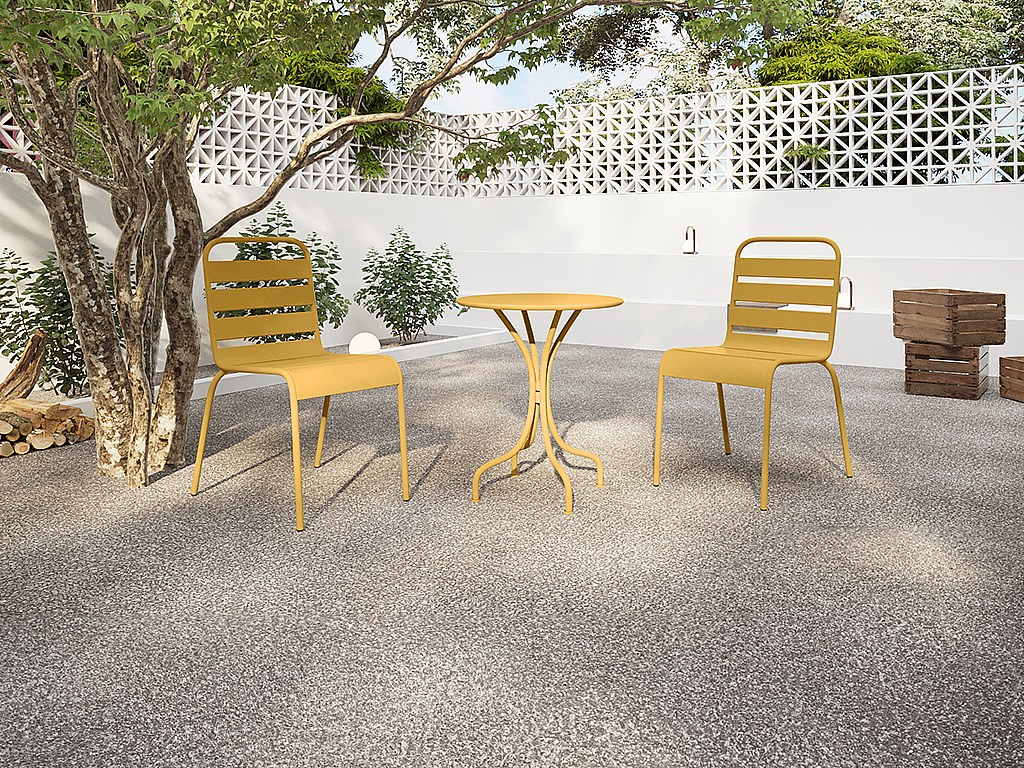 Vente-unique Garten-Essgruppe, Tisch D. 60 Cm + 2 Stapelbare Stühle - Metall - Senfgelb - Mirmande Von Mylia