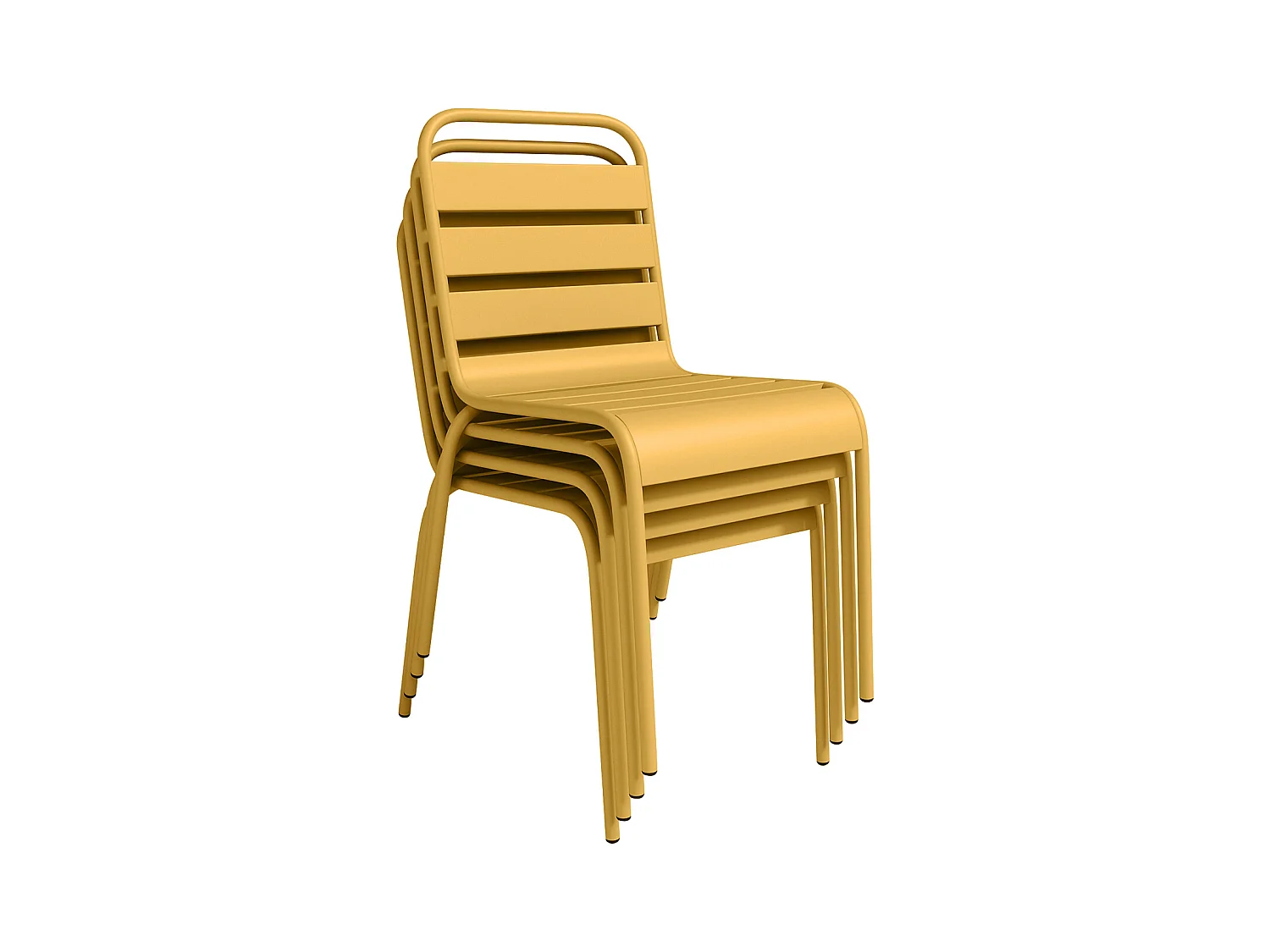 Tuineethoek van metaal - Een tafel D110 cm en 4 opstapelbare stoelen - Mosterdgeel - MIRMANDE van MYLIA