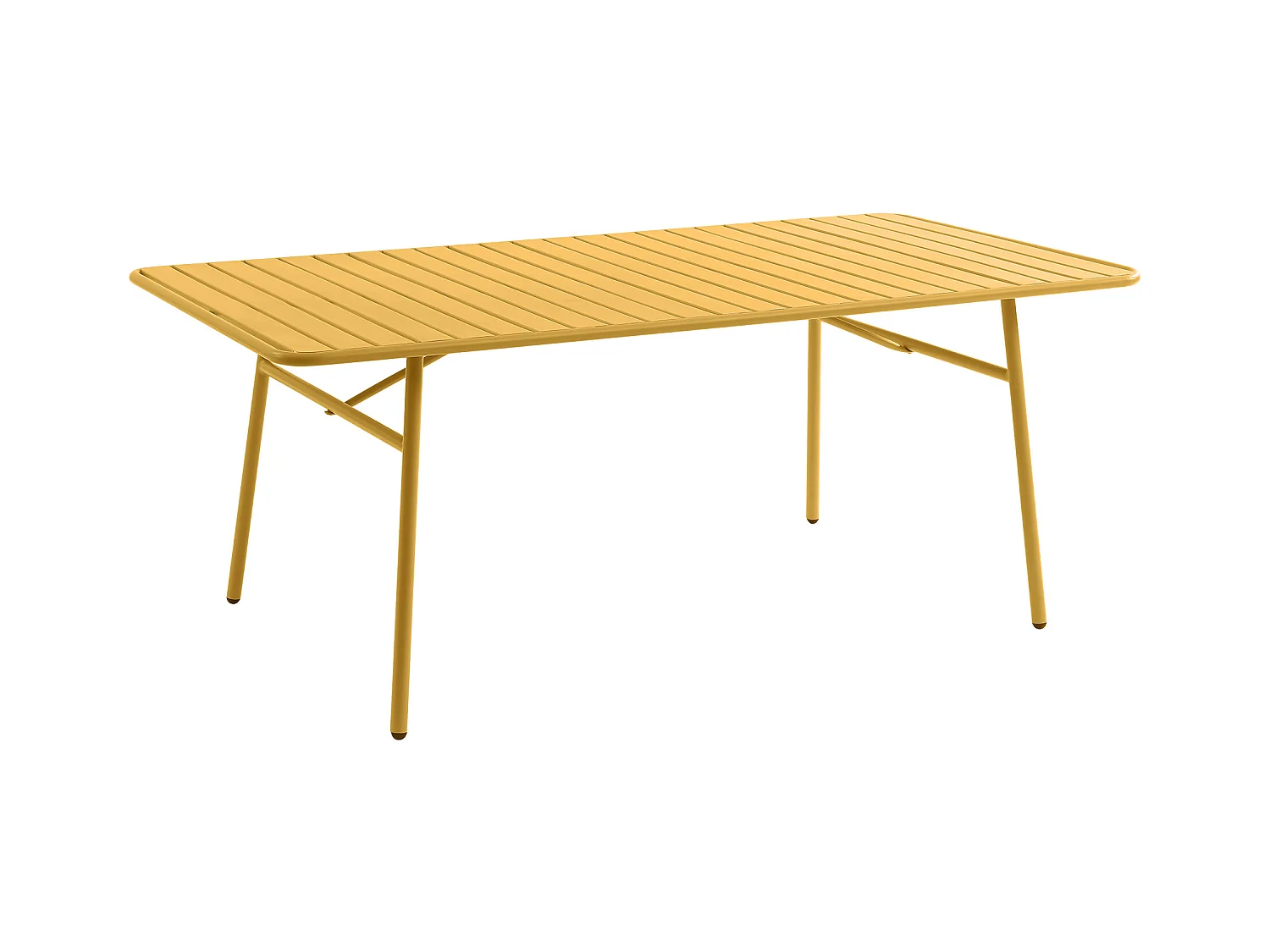Salle à manger de jardin en métal - une table L.160 cm et 4 chaises empilables - Jaune moutarde - MIRMANDE de MYLIA