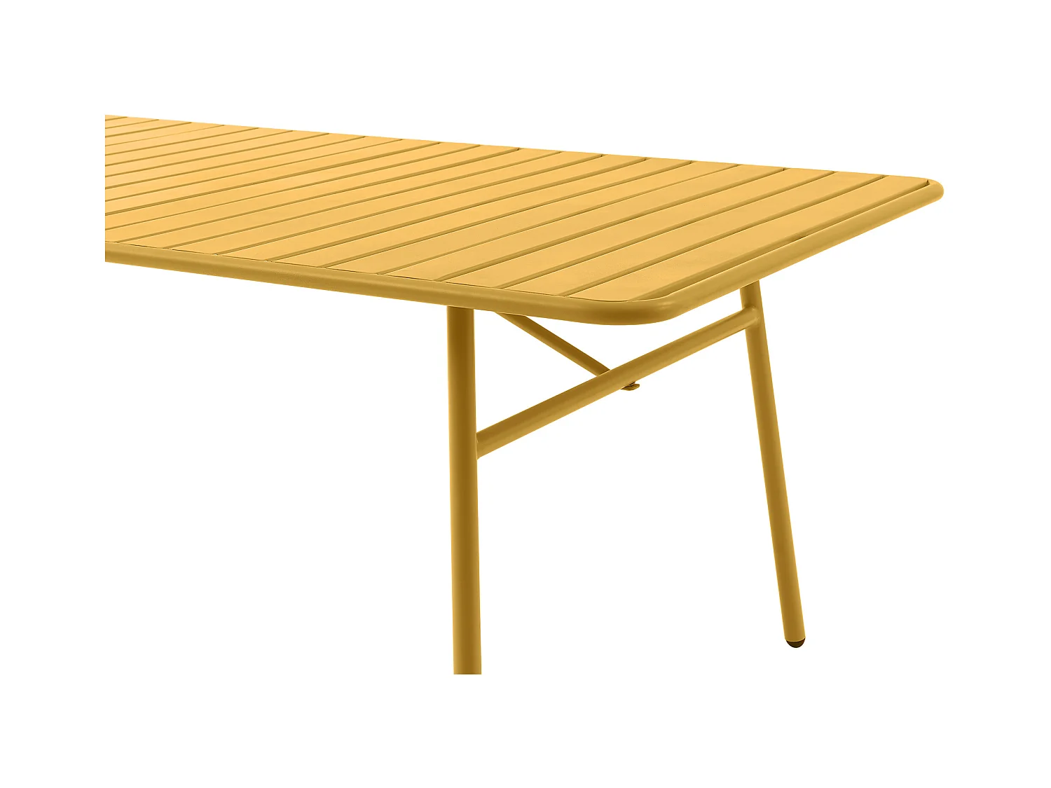 Salle à manger de jardin en métal - une table L.160 cm et 4 chaises empilables - Jaune moutarde - MIRMANDE de MYLIA
