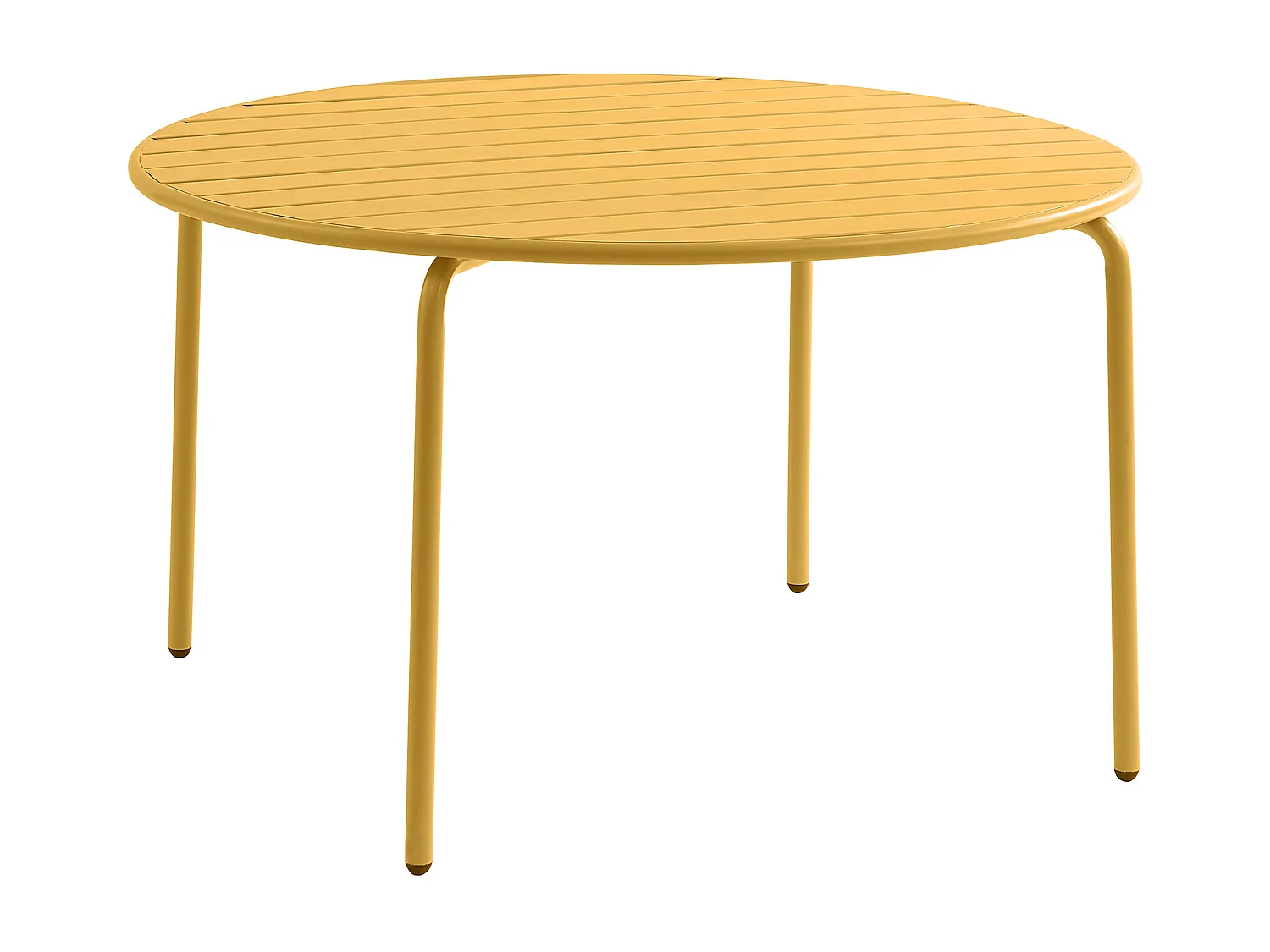 Tuineethoek van metaal - Een tafel D110 cm en 4 opstapelbare stoelen - Mosterdgeel - MIRMANDE van MYLIA