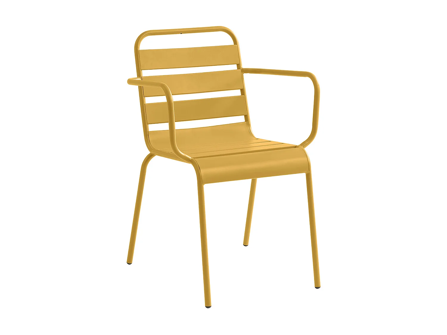 Tuineethoek van metaal - Een tafel D110 cm en 4 opstapelbare stoelen - Mosterdgeel - MIRMANDE van MYLIA