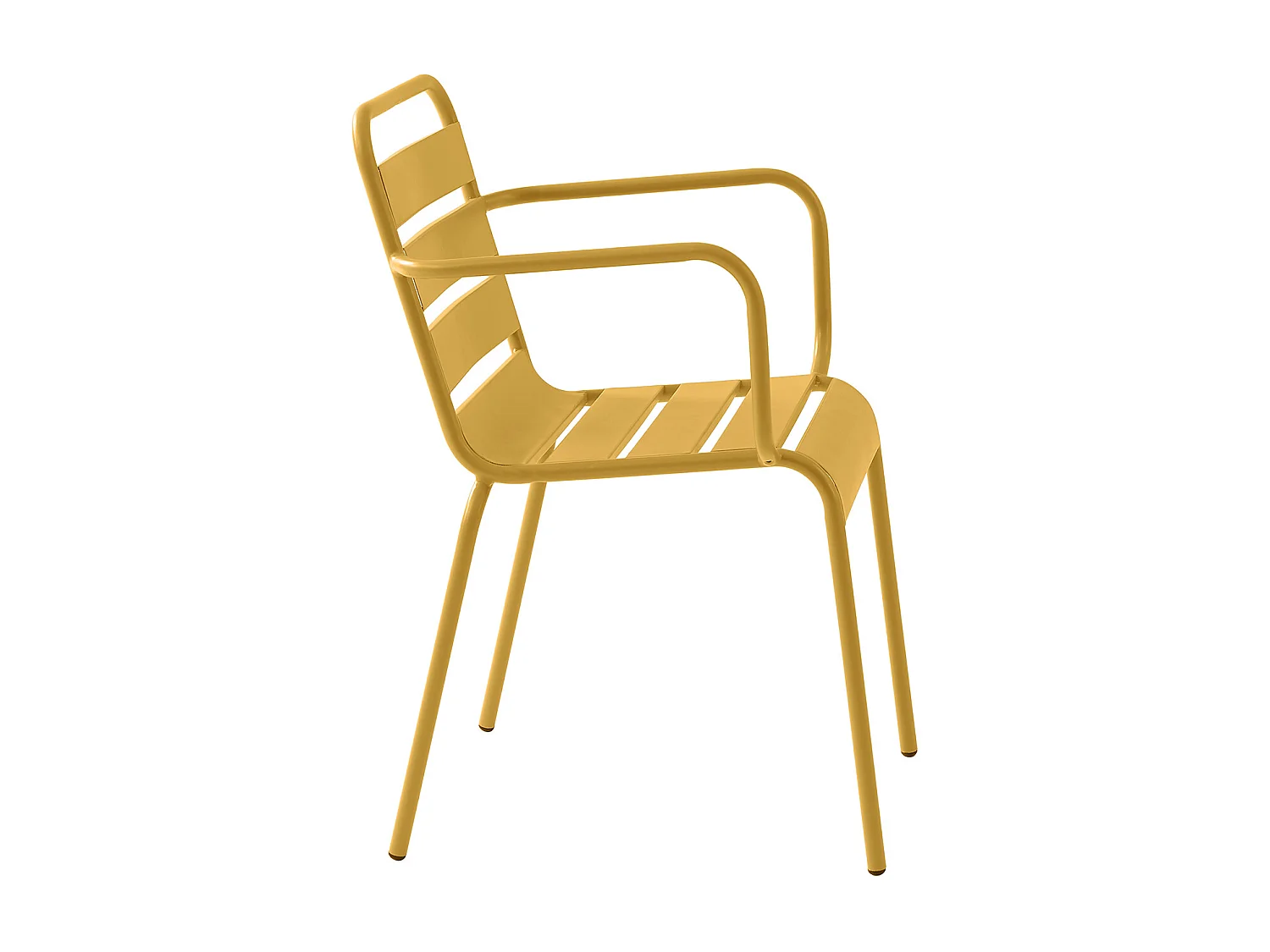 Tuineethoek van metaal - Een tafel D110 cm en 4 opstapelbare stoelen - Mosterdgeel - MIRMANDE van MYLIA