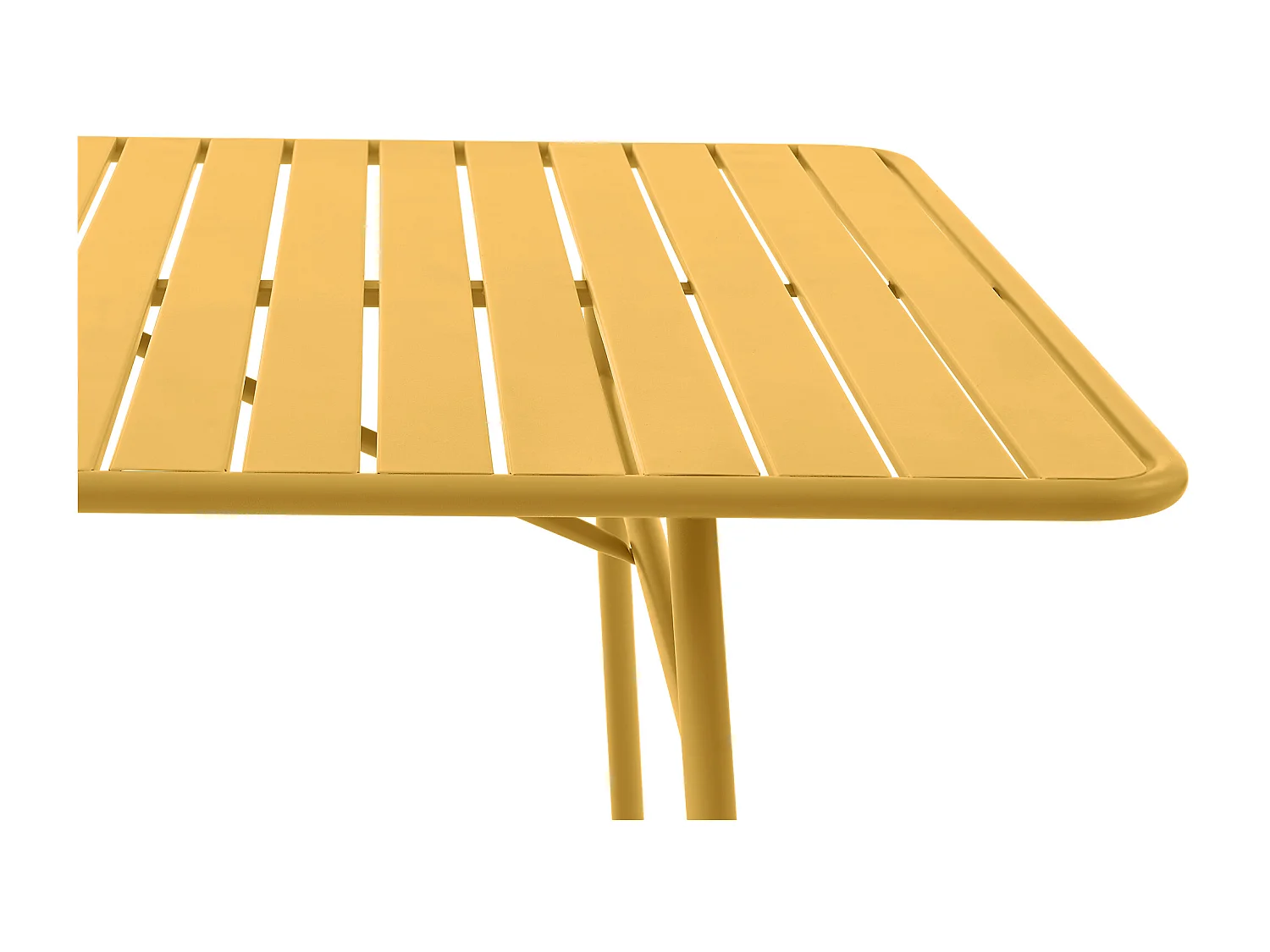 Salle à manger de jardin en métal - une table L.160 cm avec 2 fauteuils empilables et 4 chaises empilables - Jaune moutarde - MIRMANDE de MYLIA