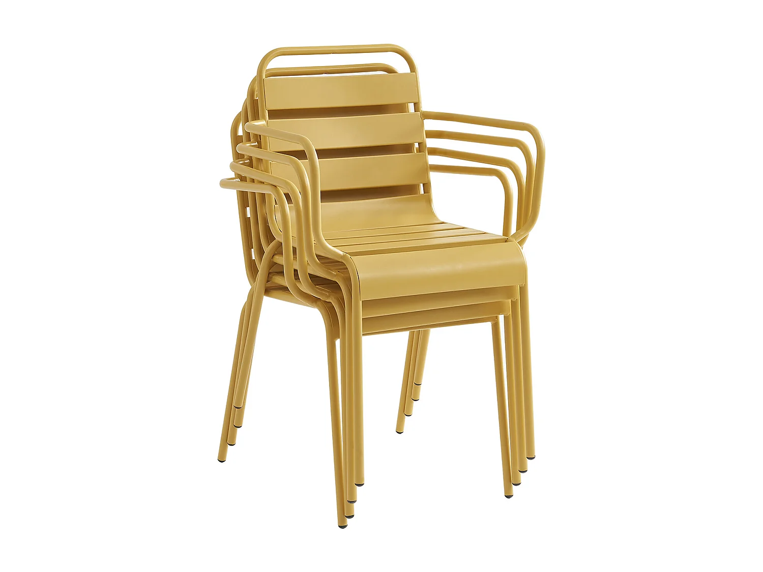 Salle à manger de jardin en métal - une table L.160 cm avec 2 fauteuils empilables et 4 chaises empilables - Jaune moutarde - MIRMANDE de MYLIA