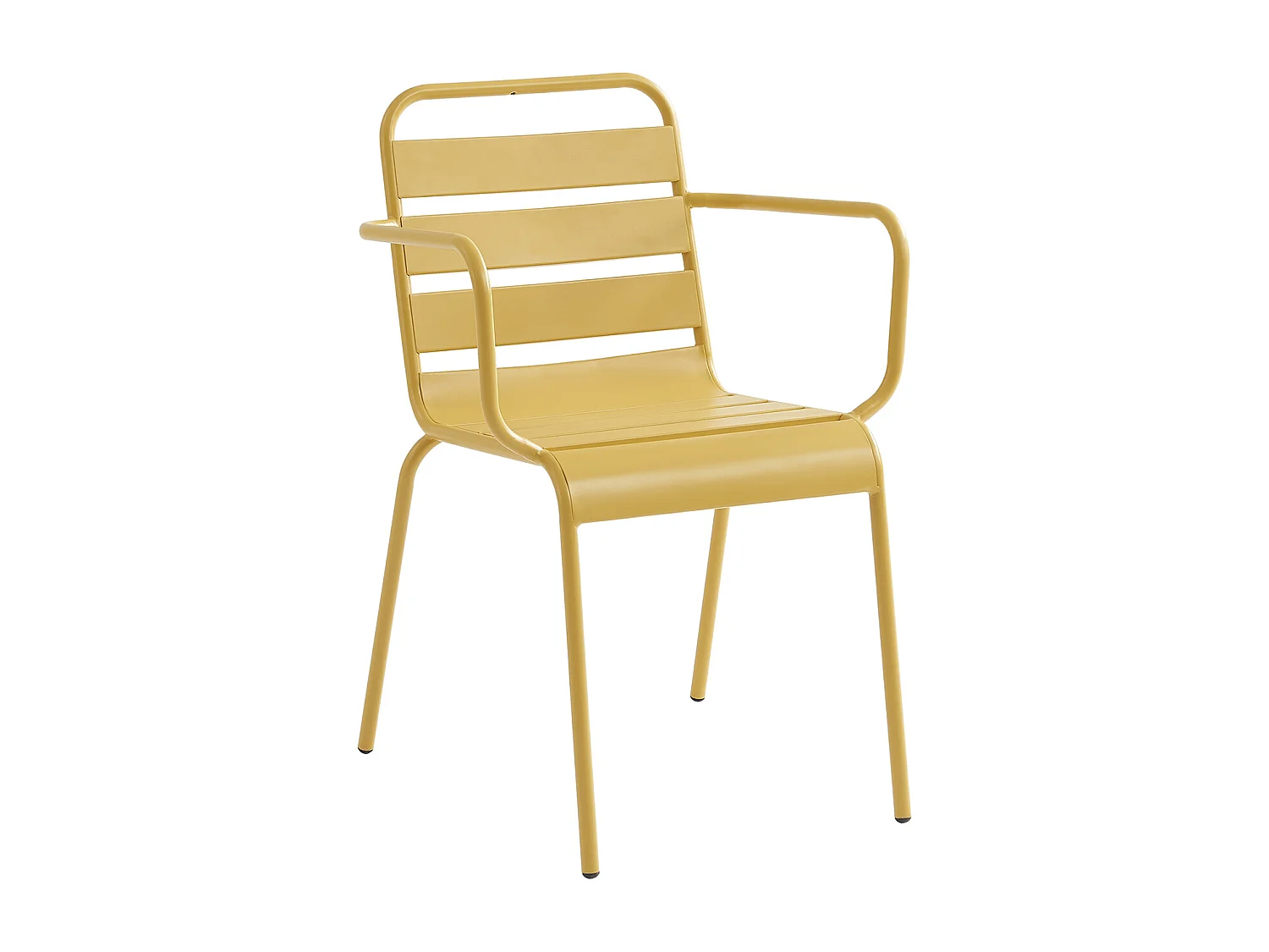 Salle à manger de jardin en métal - une table L.160 cm avec 2 fauteuils empilables et 4 chaises empilables - Jaune moutarde - MIRMANDE de MYLIA