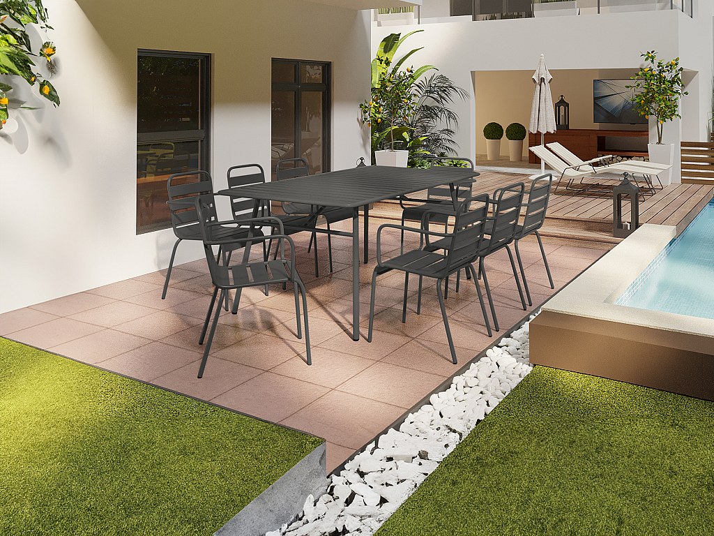 Gartentisch - L. 200 cm - Metall - Anthrazitgrau - MIRMANDE von MYLIA