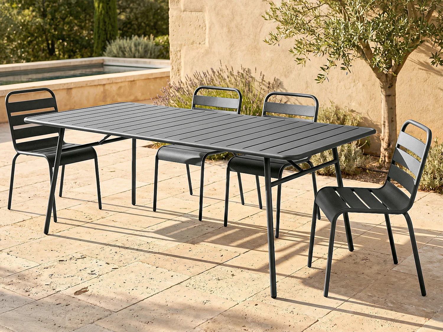 Table de jardin L.200 cm en métal - Gris anthracite - MIRMANDE de MYLIA