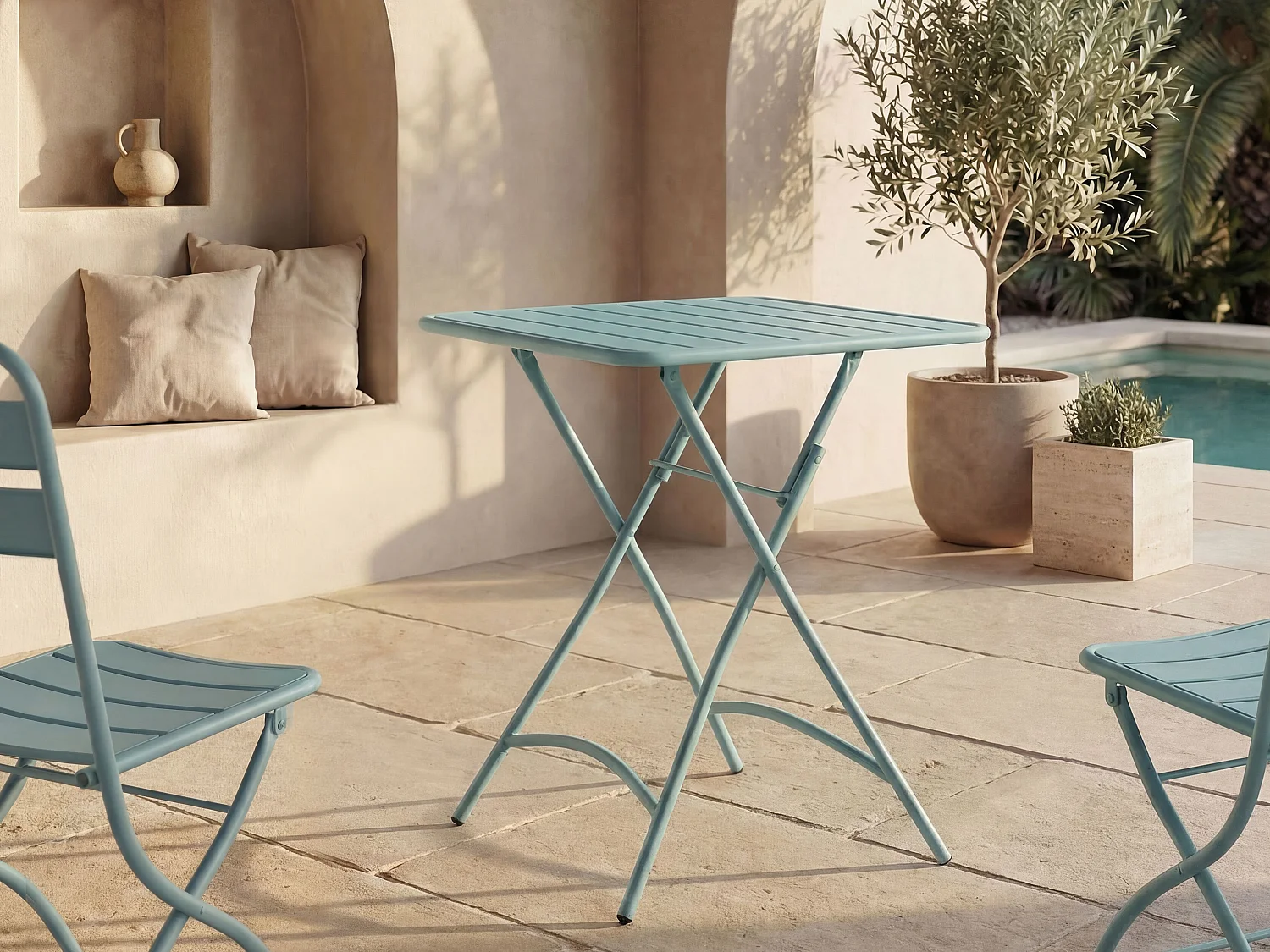 Table de jardin carrée pliante L.60 cm en métal - Vert amande - MIRMANDE de MYLIA
