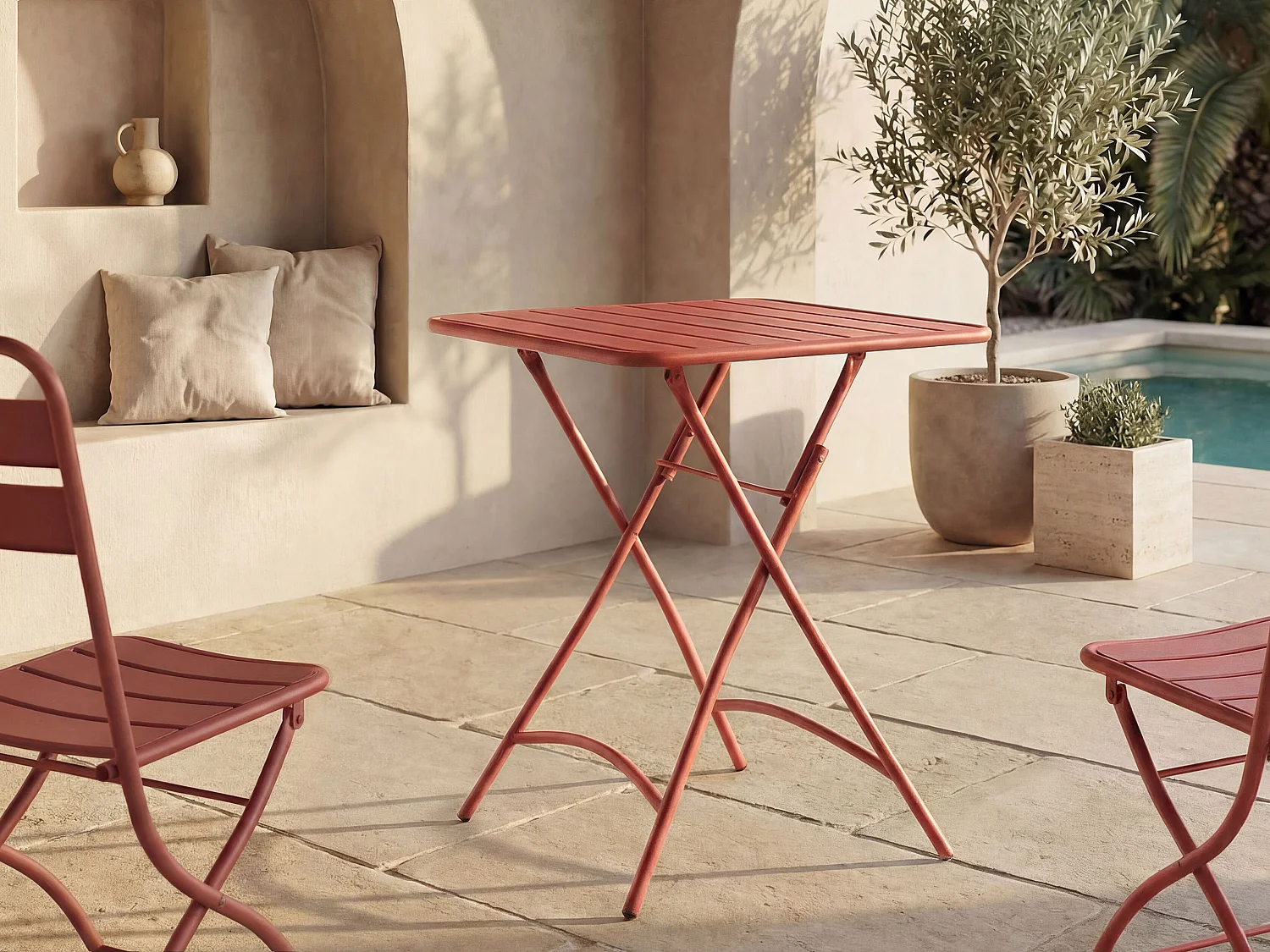 Table de jardin carrée pliante L.60 cm en métal - Terracotta - MIRMANDE de MYLIA