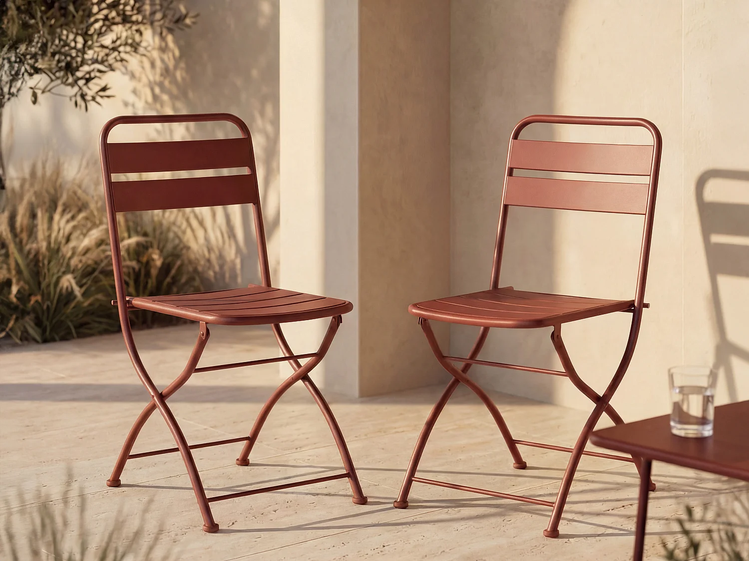 Lot de 2 chaises de jardin pliantes en métal - Terracotta - MIRMANDE de MYLIA