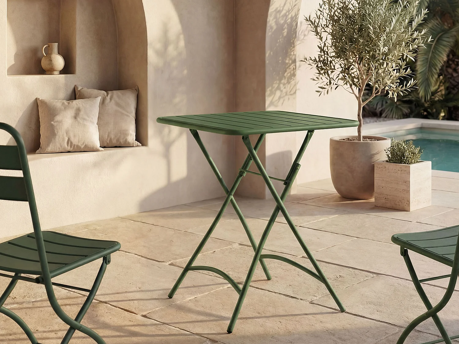 Table de jardin carrée pliante L.60 cm en métal - Kaki - MIRMANDE de MYLIA