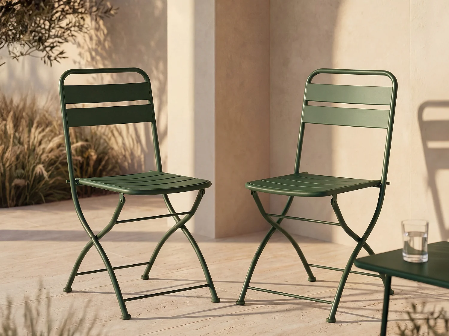 Lot de 2 chaises de jardin pliantes en métal - Kaki - MIRMANDE de MYLIA