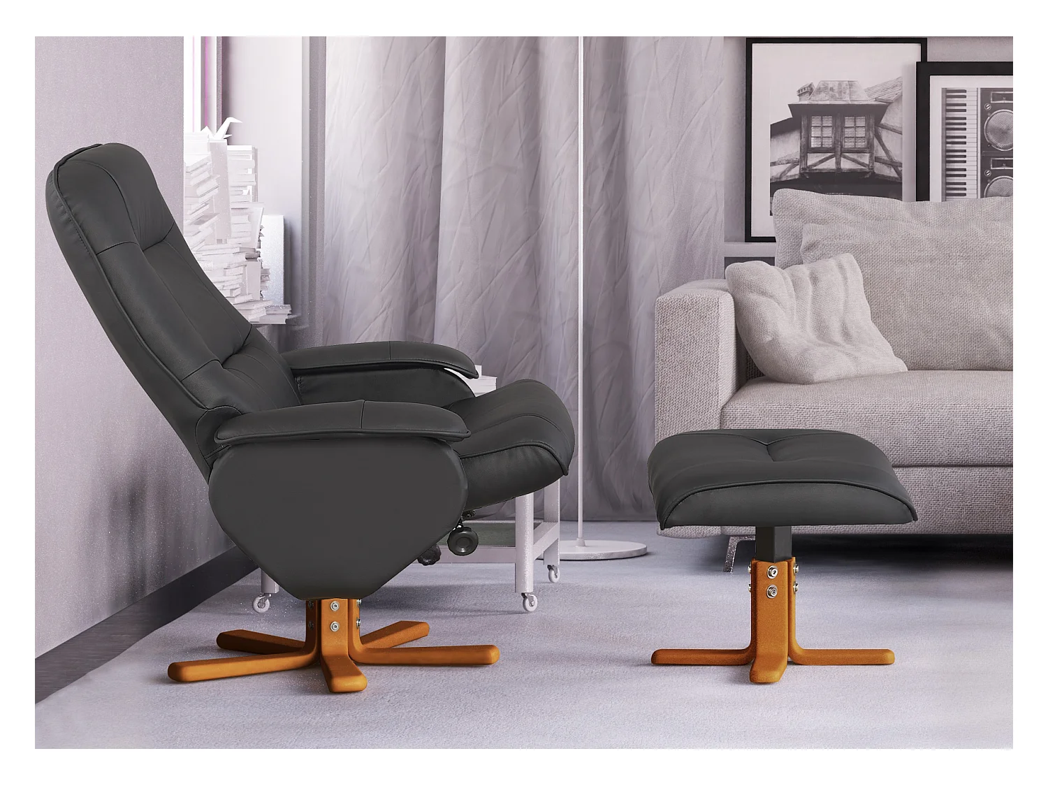 Nice|Fauteuil de relaxation + tabouret noir