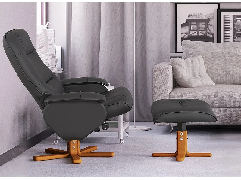 Nice|Fauteuil de relaxation + tabouret noir