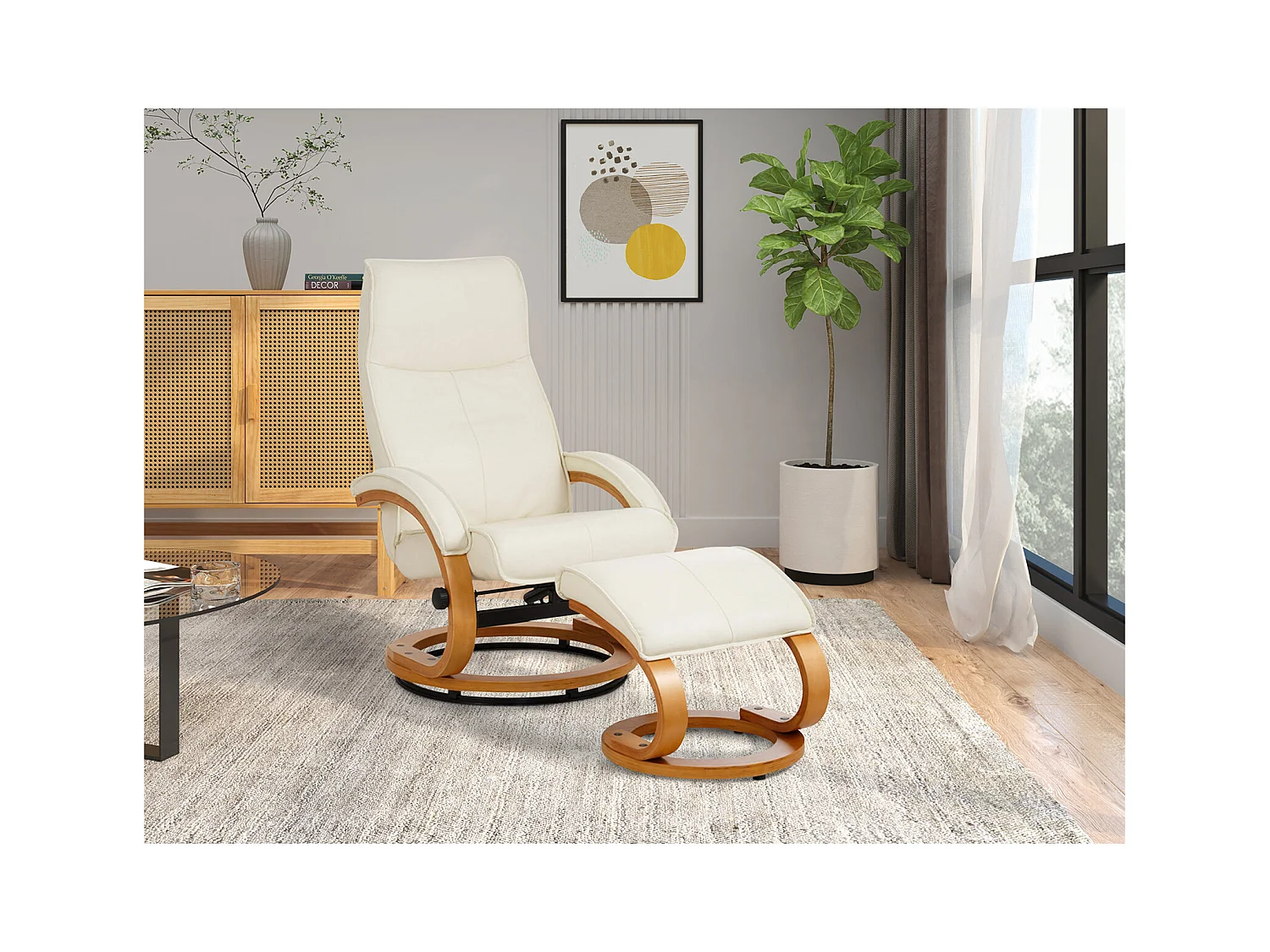PARIS Relaxfauteuil + Kruk Creme