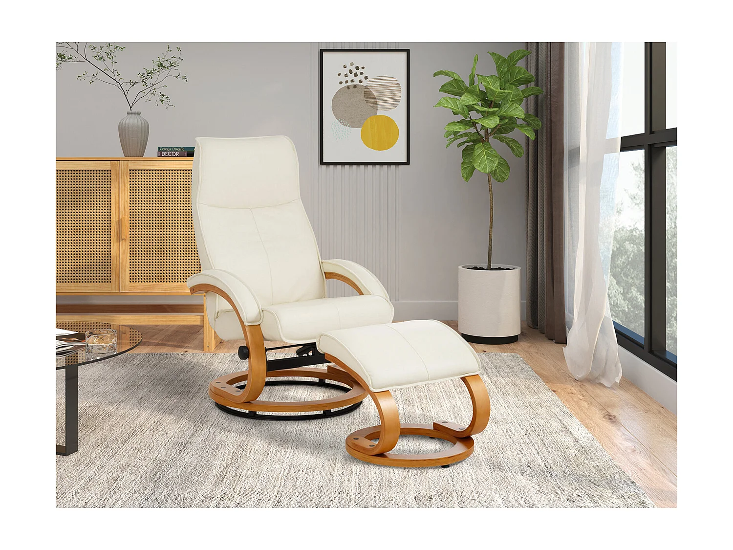 Paris|Fauteuil de relaxation + tabouret Crème
