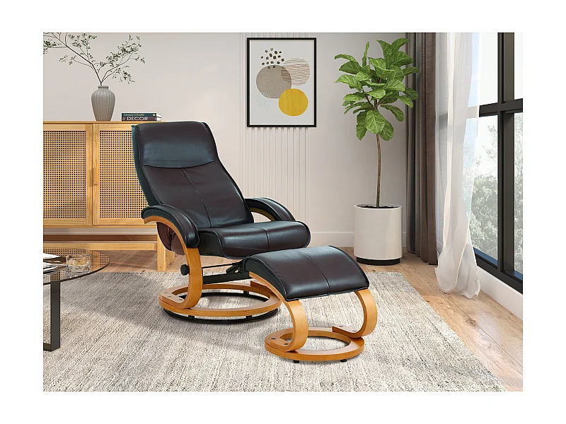 Paris|Fauteuil de relaxation + tabouret en PU gris