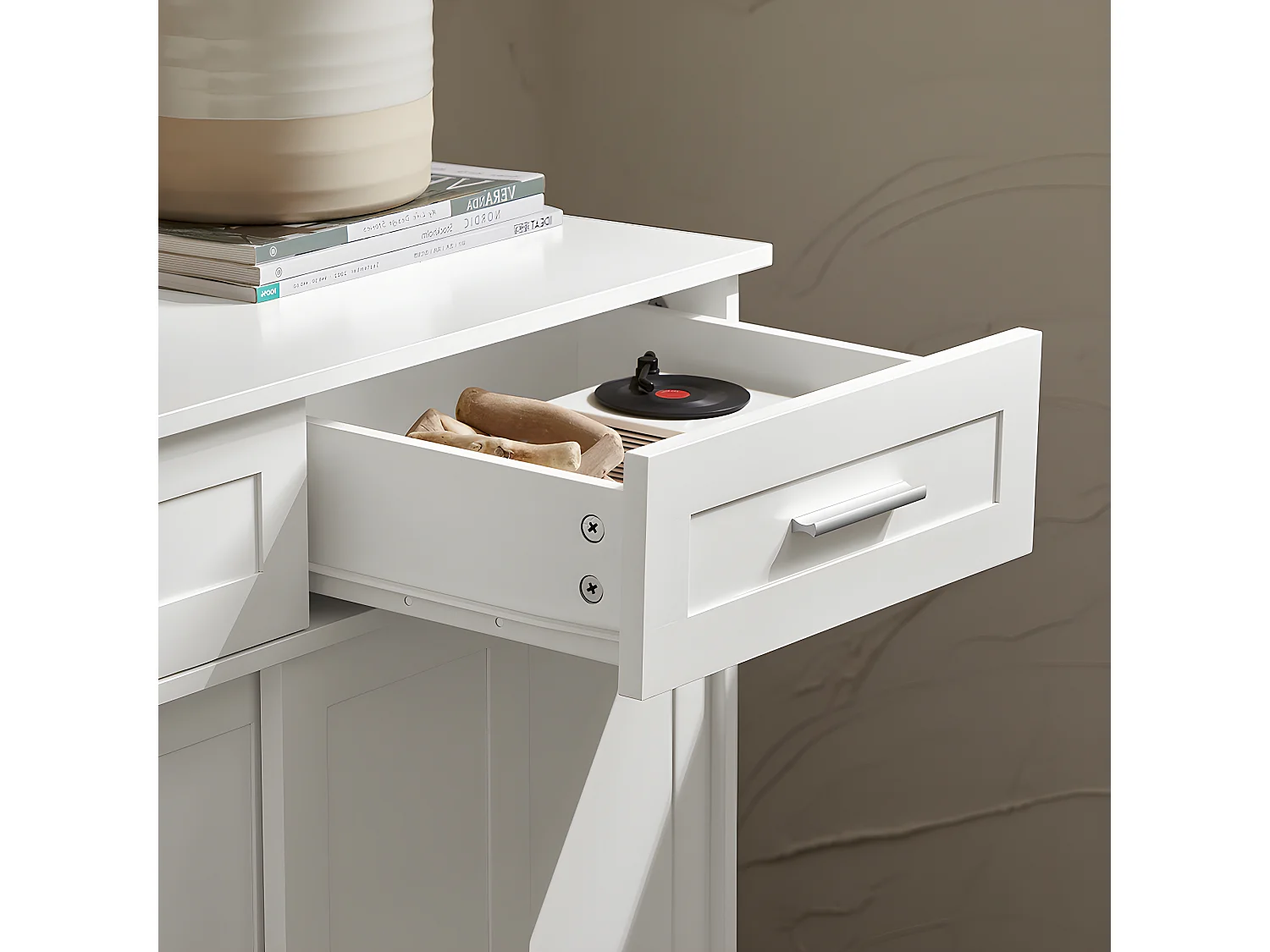 SoBuy FSB84-W Meuble de Rangement Meuble d’entrée Meuble à Chaussures Armoire Multi-rangements avec 2 Tiroirs et 2 Portes Coulissantes