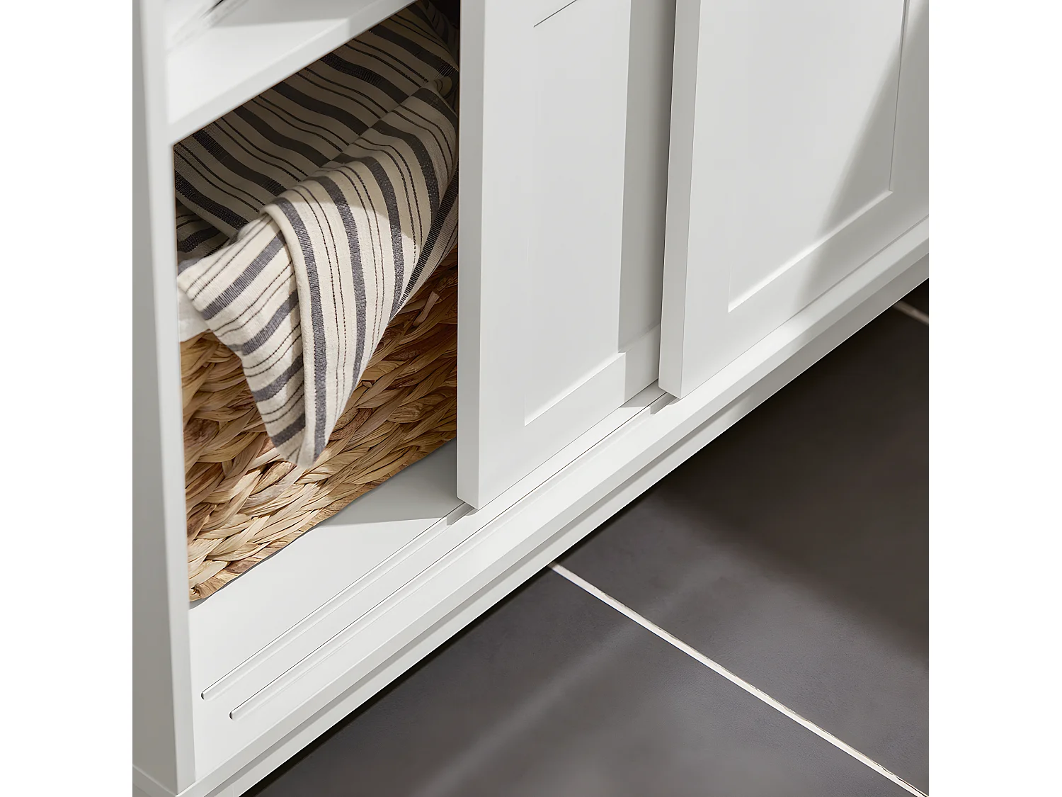 SoBuy FSB84-W Meuble de Rangement Meuble d’entrée Meuble à Chaussures Armoire Multi-rangements avec 2 Tiroirs et 2 Portes Coulissantes