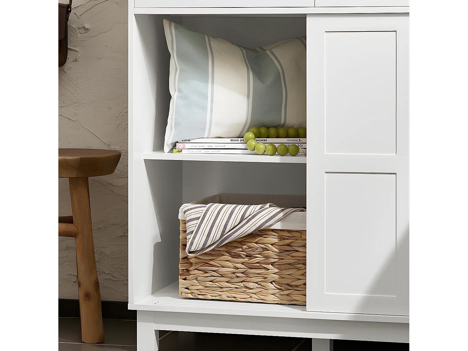 SoBuy FSB84-W Meuble de Rangement Meuble d’entrée Meuble à Chaussures Armoire Multi-rangements avec 2 Tiroirs et 2 Portes Coulissantes