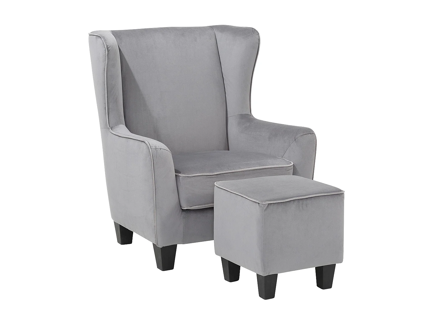 Paprika|Fauteuil + Tabouret Velours Gris Gris clair