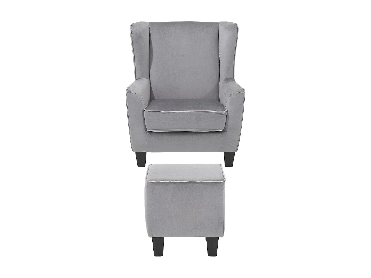 Paprika|Fauteuil + Tabouret Velours Gris Gris clair