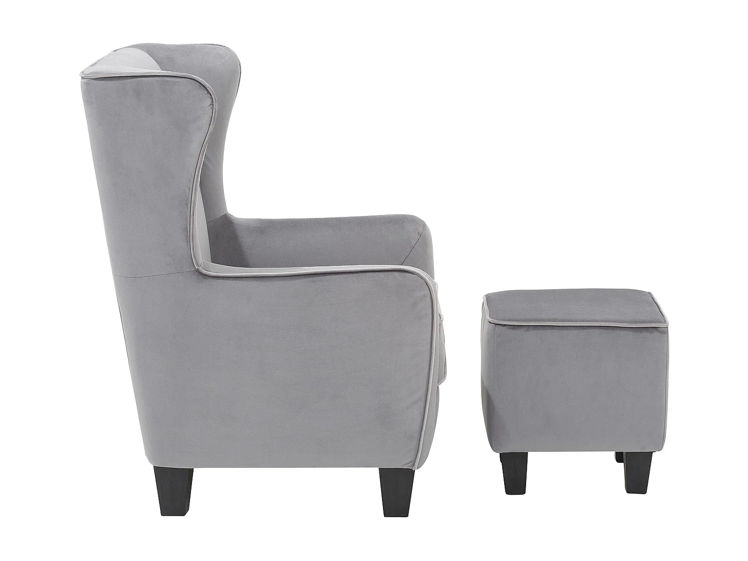 Paprika|Fauteuil + Tabouret Velours Gris Gris clair