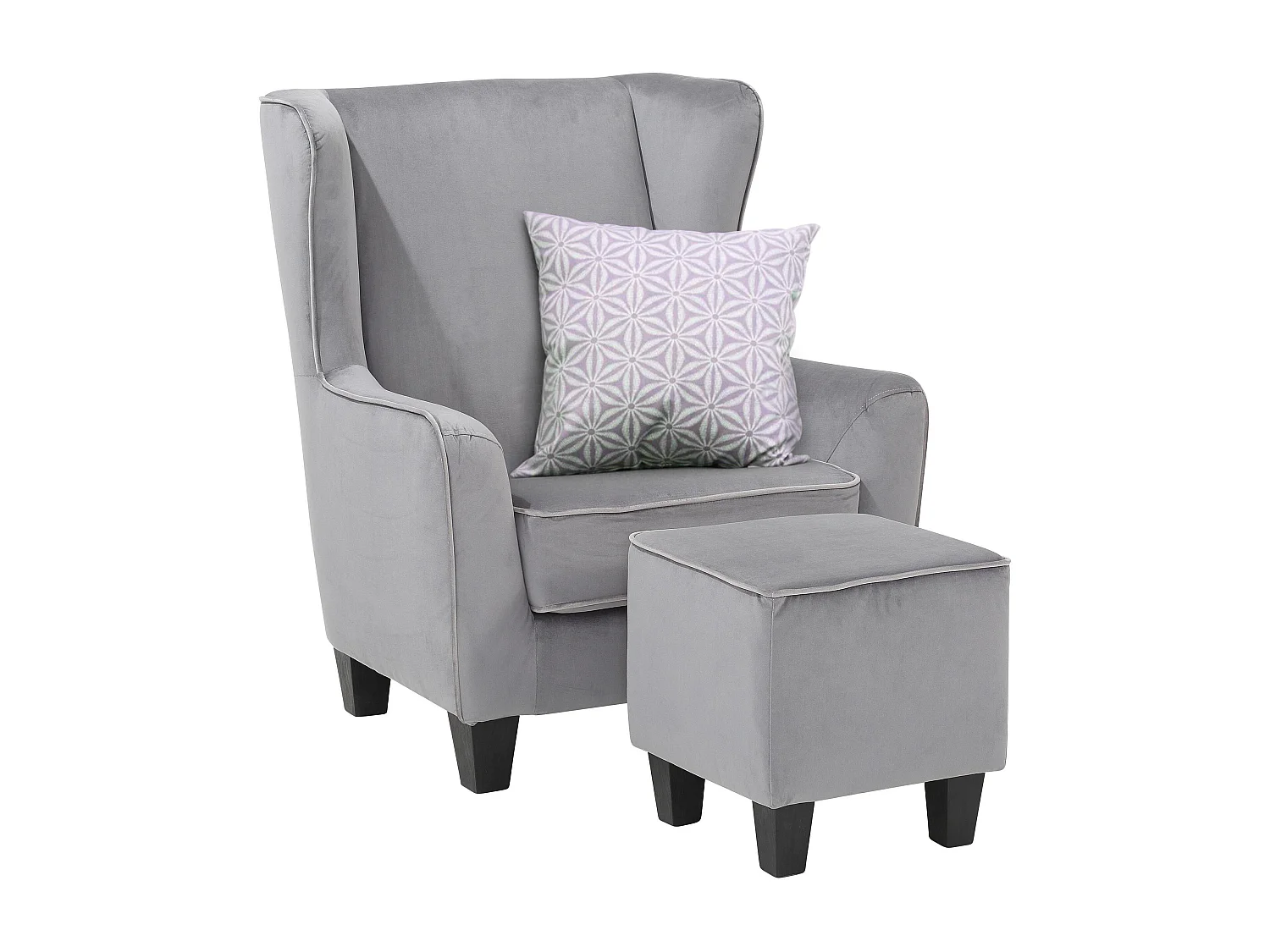 Paprika|Fauteuil + Tabouret Velours Gris Gris clair